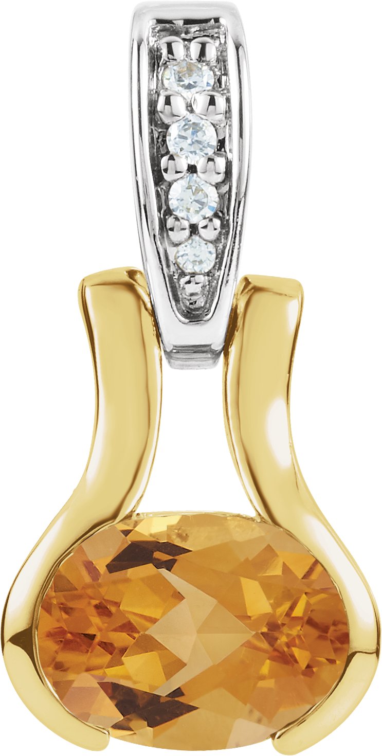 Natural Citrine And .03 CTW Natural Diamond Pendant – 14K White/Yellow Gold