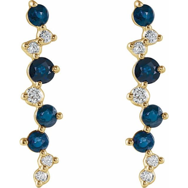 14K Yellow Natural Blue Sapphire & 1/10 CTW Natural Diamond Earrings