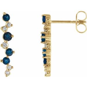 14K Yellow Natural Blue Sapphire & 1/10 CTW Natural Diamond Earrings