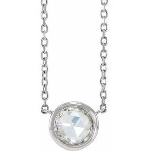 14K White 1/2 CT Rose-Cut Natural Diamond Bezel-Set 18" Necklace