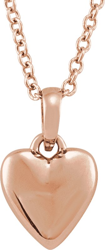 14K Rose Puffy Heart 16-18" Necklace