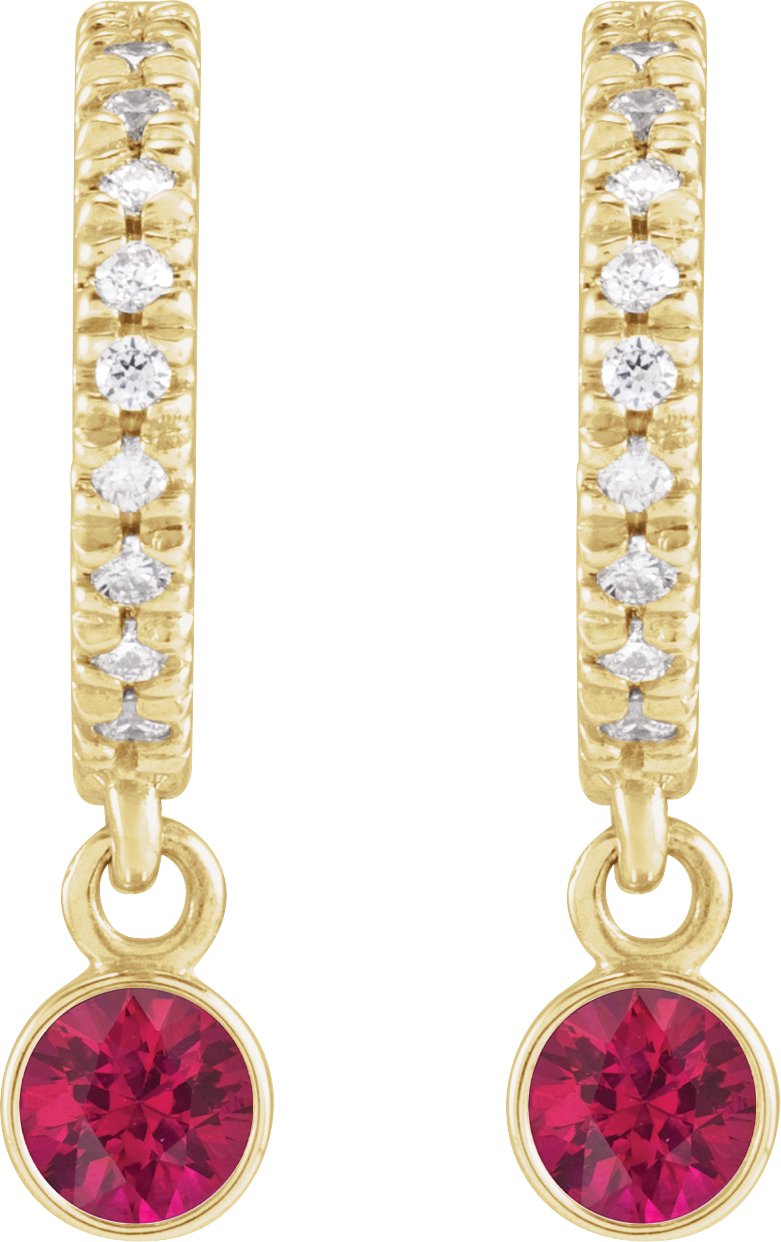 14K Yellow Natural Ruby & .08 Natural Diamond Hoop Earrings