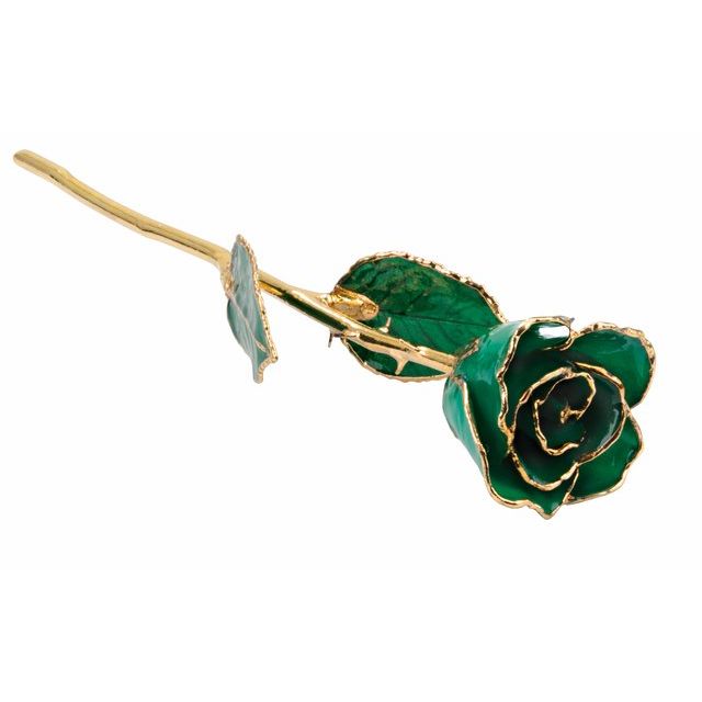 Lacquered Emerald Colored Rose with Gold Trim    