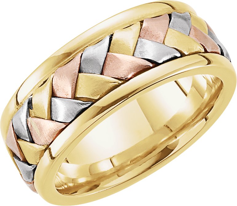 14K Tri-Color 7.75 mm Woven Band Size 7