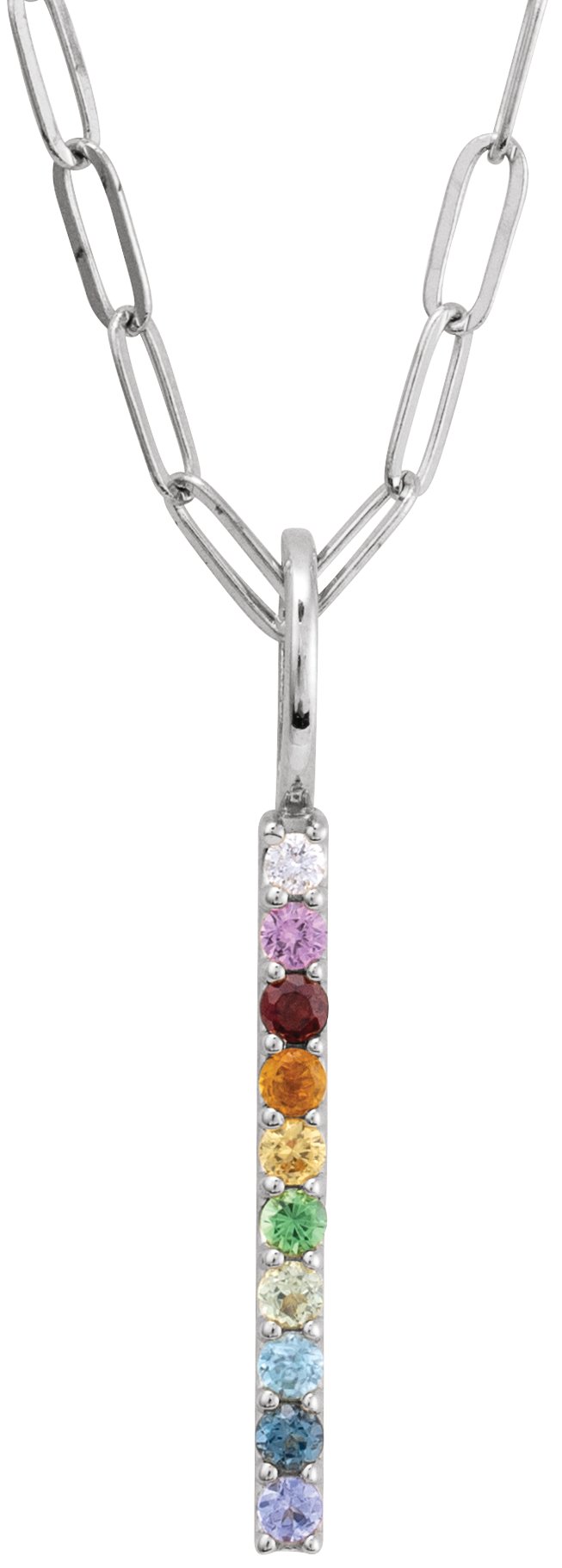 Sterling Silver Natural Multi-Gemstone Rainbow Bar 18 Necklace