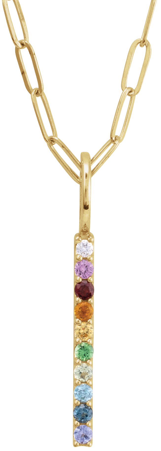 14K Yellow Natural Multi-Gemstone Rainbow Bar 18 Necklace