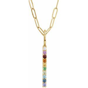 14K Yellow Natural Multi-Gemstone Rainbow Bar 18" Necklace