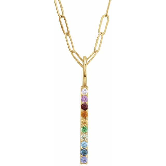 14K Yellow Natural Multi-Gemstone Rainbow Bar 18 Necklace