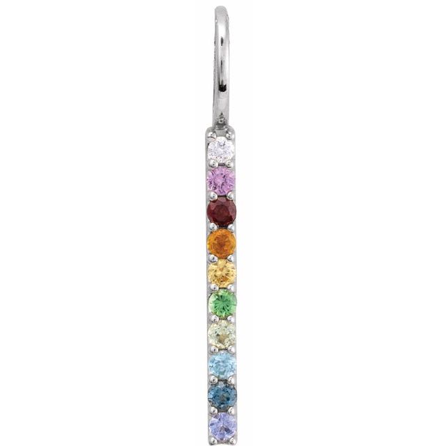 14K White Natural Multi-Gemstone Rainbow Bar Charm/Pendant 
