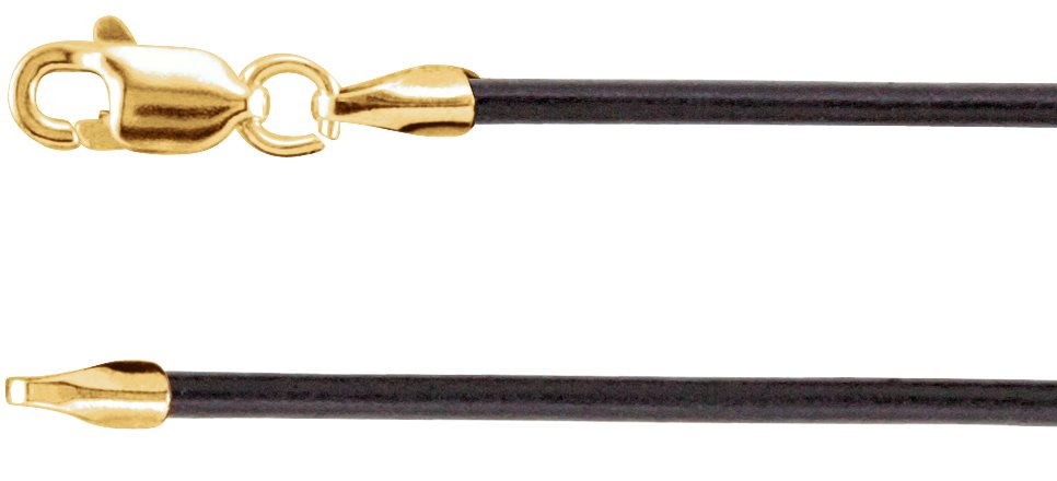 14K Yellow 1.5 mm Black Leather 16