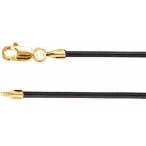 14K Yellow 1.5 mm Black Leather 18" Cord