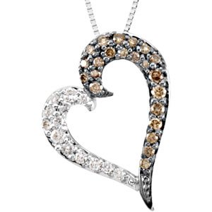 14K White 1/4 CTW Brown & White Natural Diamond Heart 18" Necklace