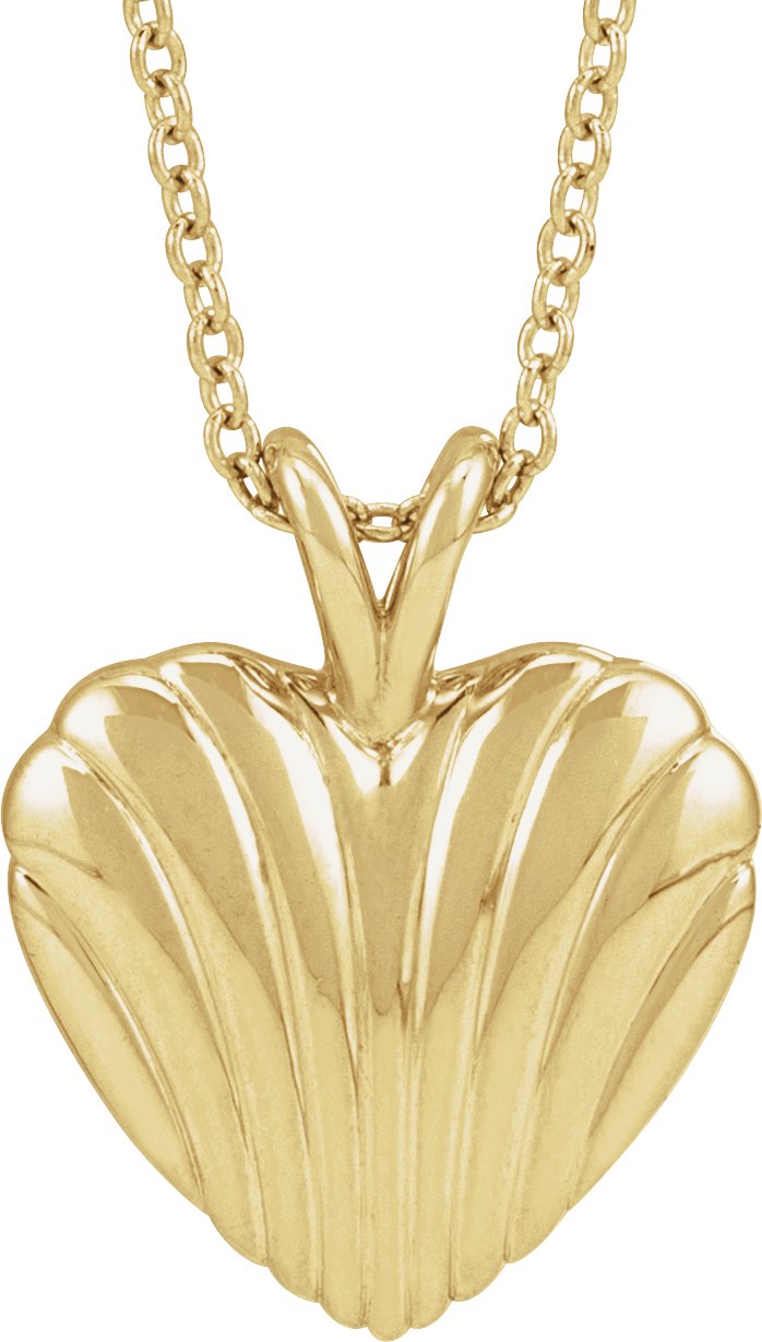 14K Yellow Ribbed Heart 16-18" Necklace