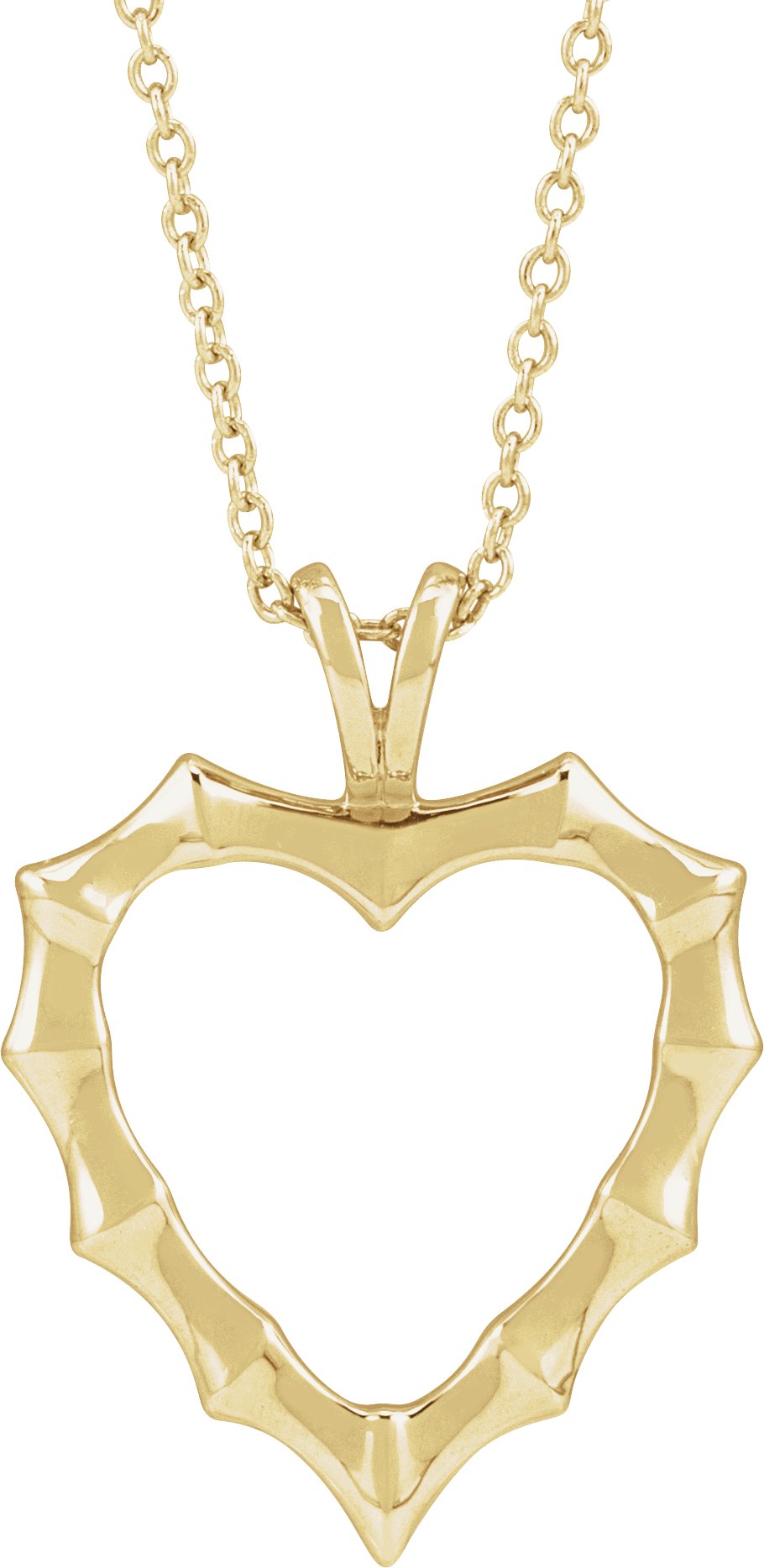 14K Yellow Bamboo Heart 16-18" Necklace