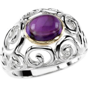 Sterling Silver & 14K Yellow Amethyst Scroll Design Ring