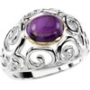 Sterling Silver and 14K Yellow Amethyst Scroll Design Ring Ref 2520594