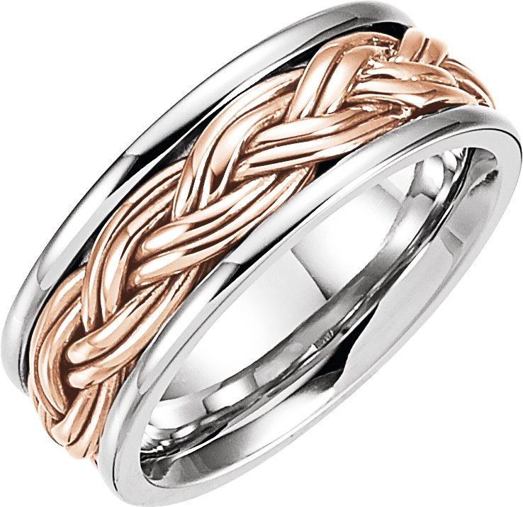 14K White & Rose 8 mm Woven Band Size 10