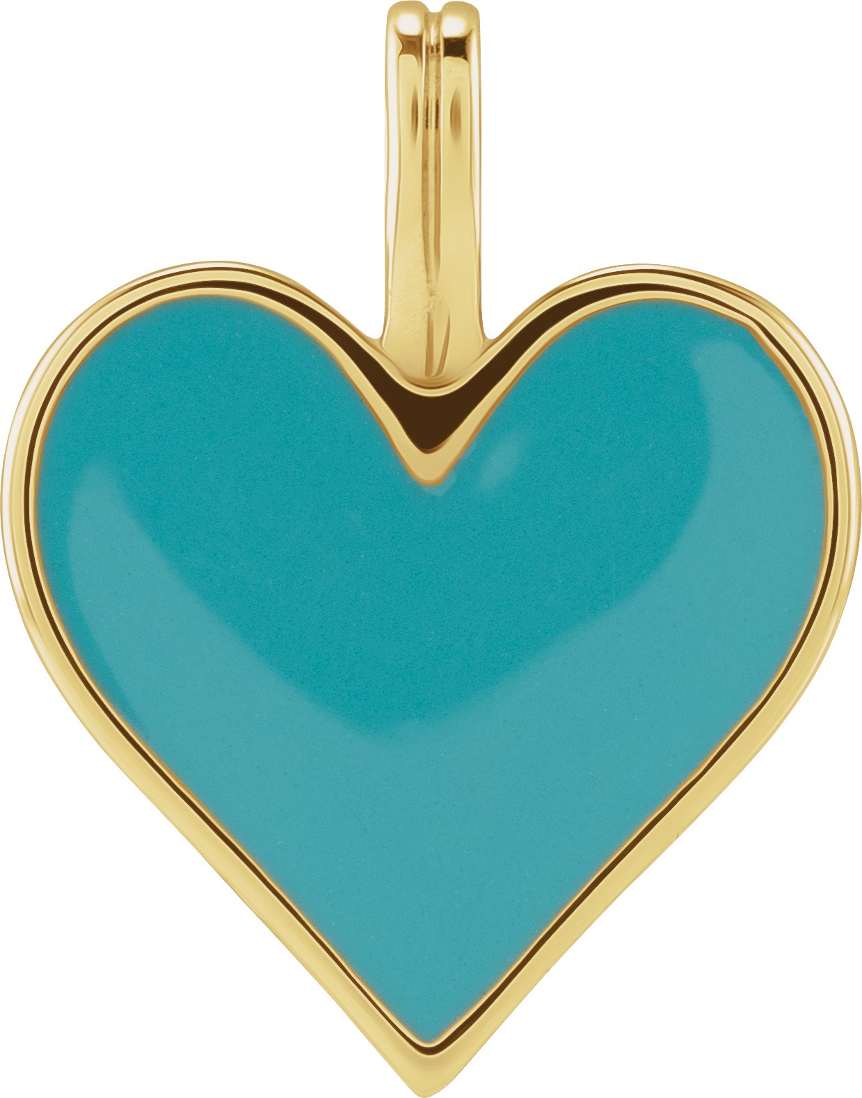 14K Yellow Light Turquoise Enamel Heart Pendant