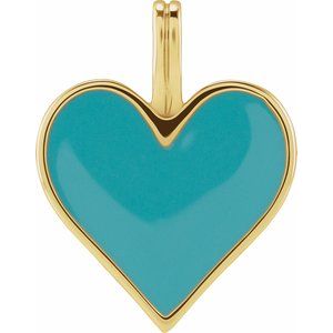 14K Yellow Light Turquoise Enamel Heart Pendant