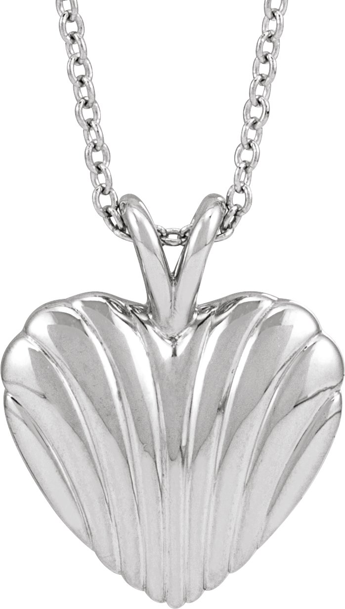 Sterling Silver Ribbed Heart 16-18" Necklace