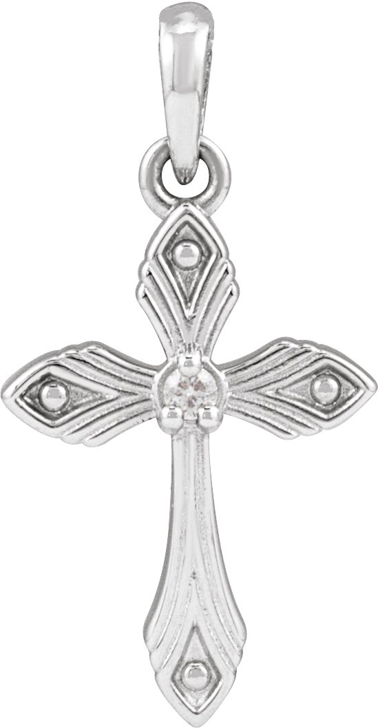 14K White .015 CT Natural Diamond Cross Pendant