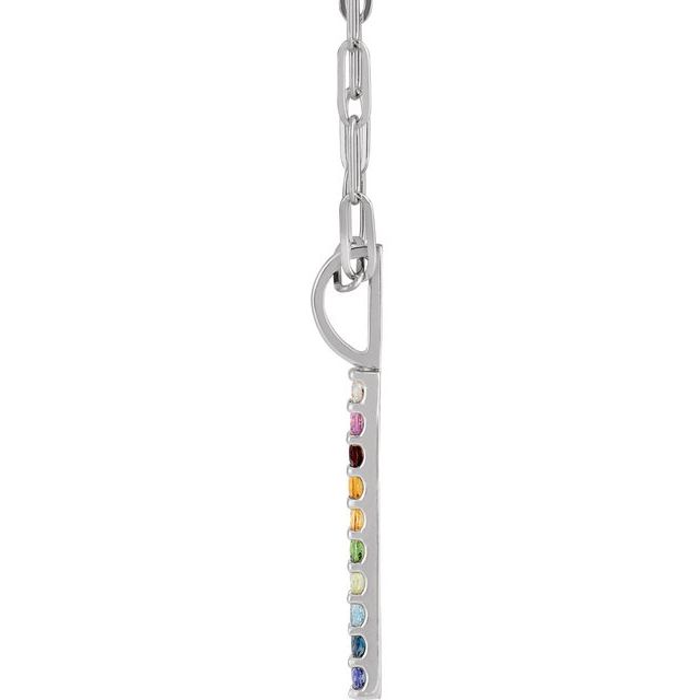 14K White Natural Multi-Gemstone Rainbow Bar 18 Necklace