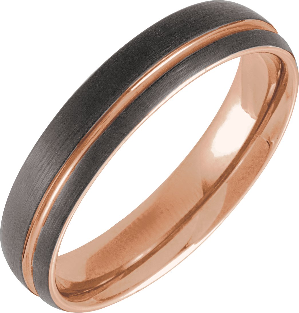 18K Rose Gold PVD & Black PVD Tungsten 5 mm Size 8.5 Grooved Band