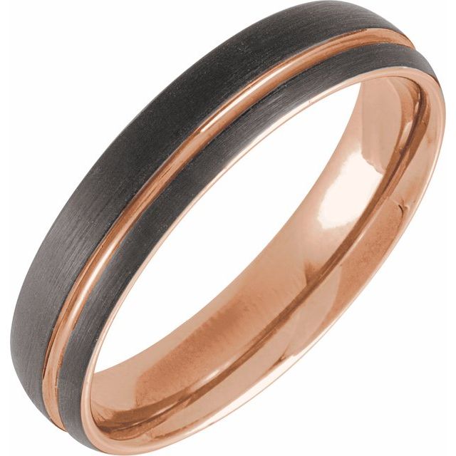 18K Rose Gold PVD & Black PVD Tungsten 5 mm Size 10 Grooved Band