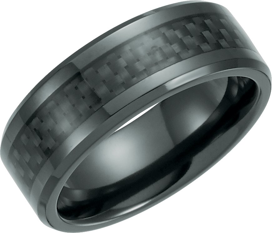 Black Titanium 8 mm Beveled-Edge Band with Black Carbon Fiber Inlay <br>(Size 8)