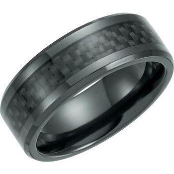 Black Titanium 8 mm Beveled Edge Band with Black Carbon Fiber Inlay Size 10 Ref 6005100