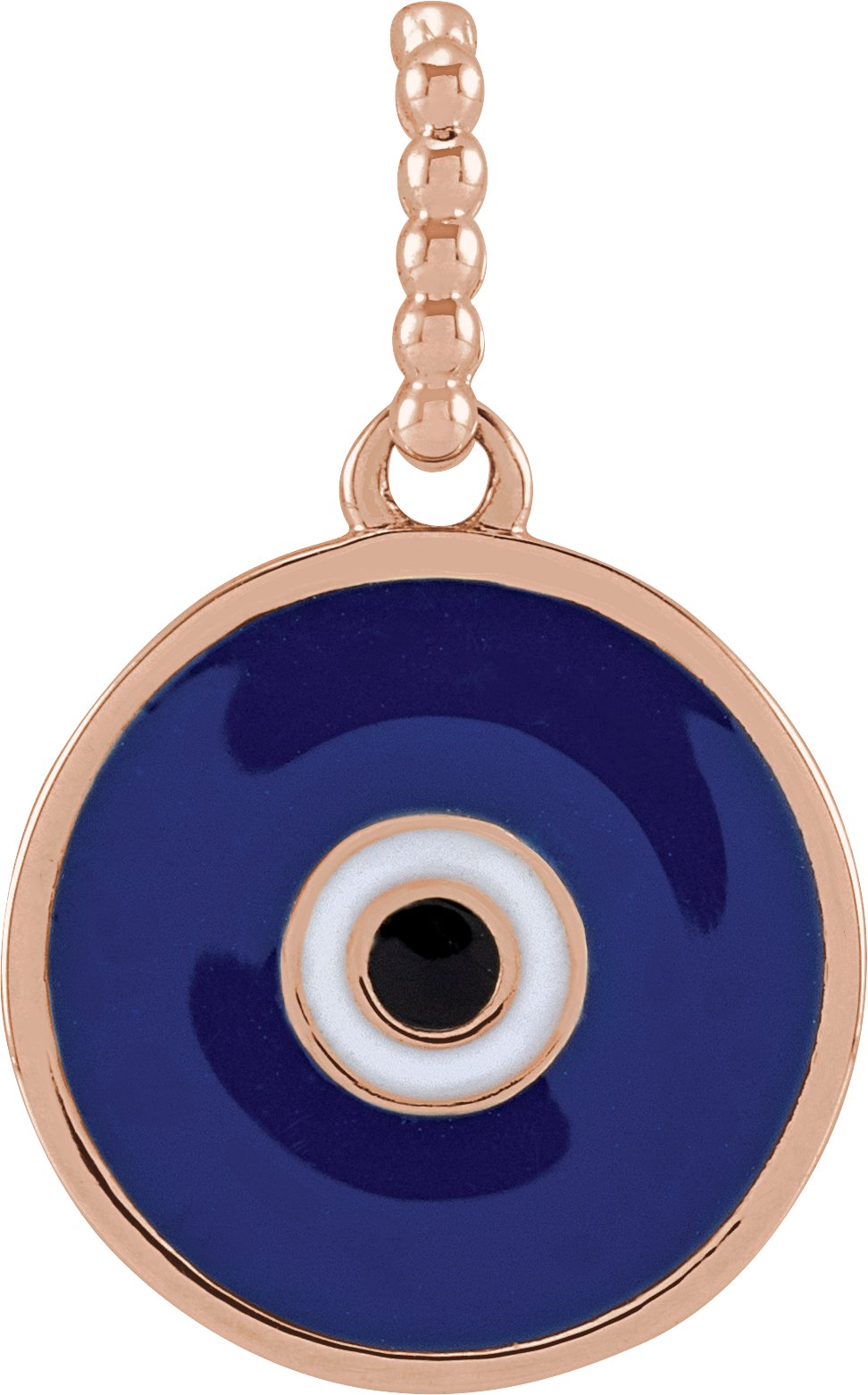 14K Rose Blue Enamel Evil Eye Pendant