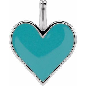 14K White Light Turquoise Enamel Heart Pendant