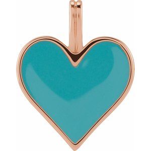 14K Rose Light Turquoise Enamel Heart Pendant