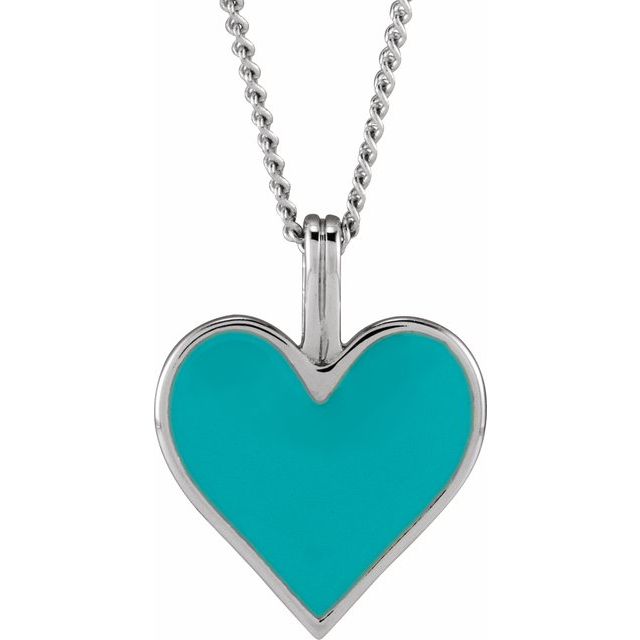 14K White Light Turquoise Enamel Heart 18 Necklace 