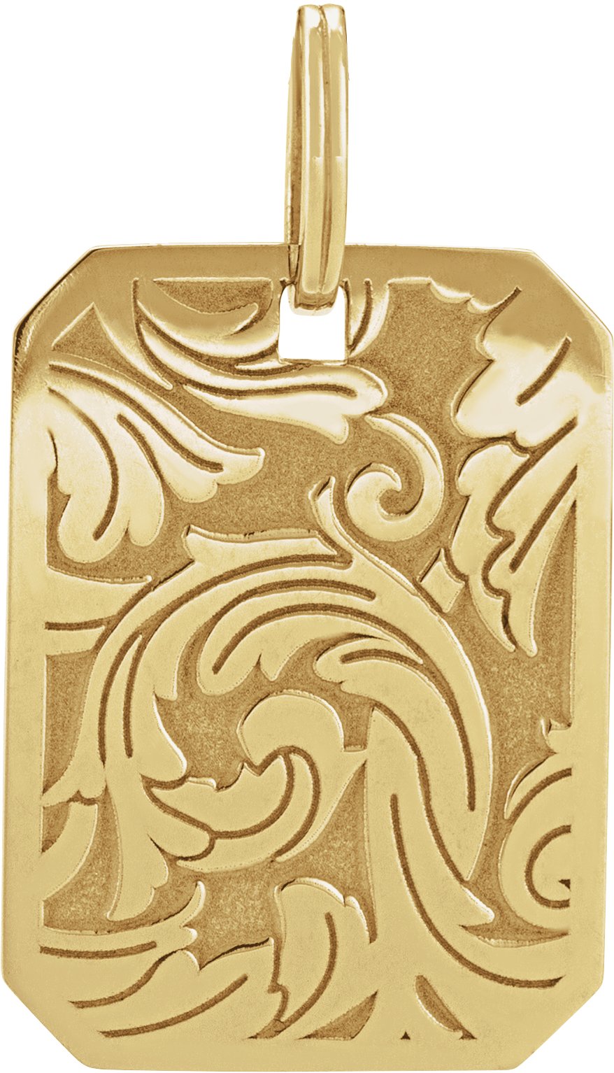 14K Yellow Floral Dog Tag Pendant