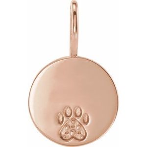14K Rose Engravable Accented Paw Print Pendant Mounting