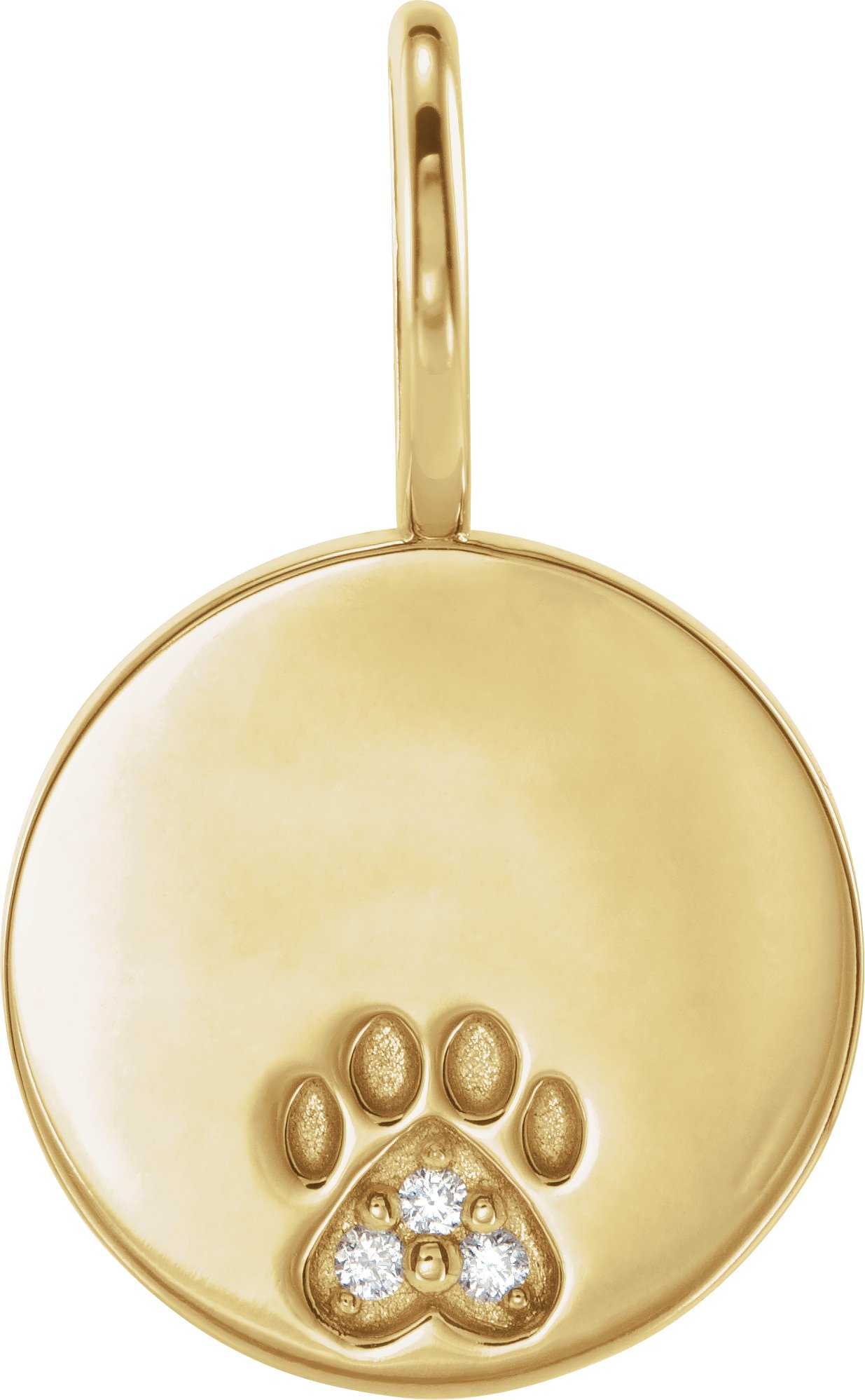 14K Yellow .01 CTW Natural Diamond Engravable Paw Print Pendant