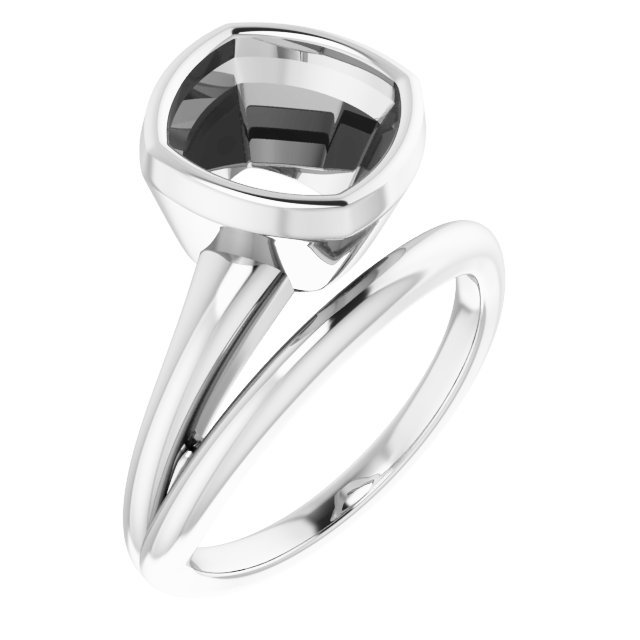 14K White 9 mm Cushion Ring Mounting