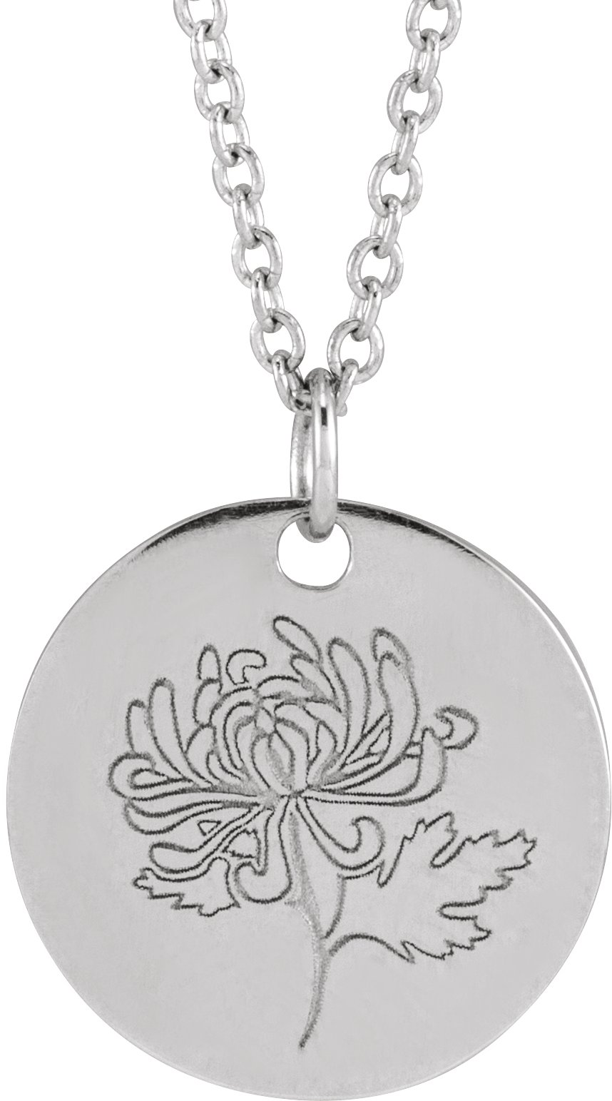 14K White Chrysanthemum November Birth Flower 16-18" Necklace