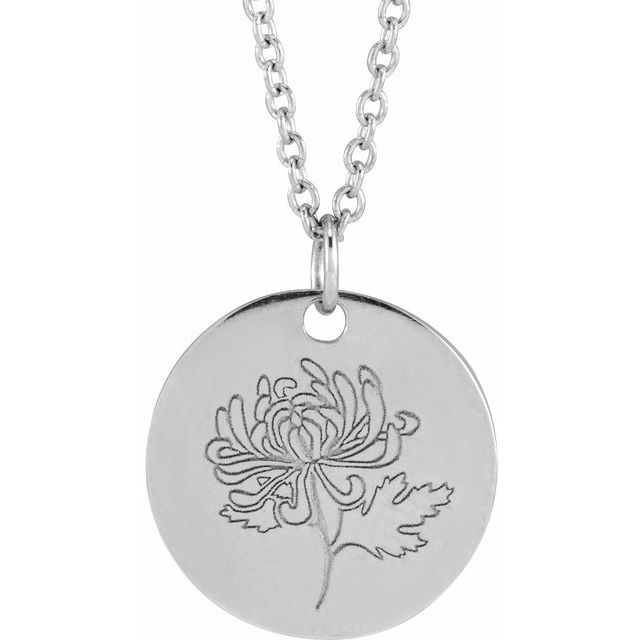 14K White Chrysanthemum November Birth Flower 16-18" Necklace