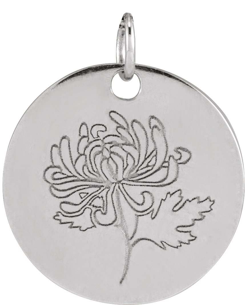 Sterling Silver Chrysanthemum November Birth Flower Pendant