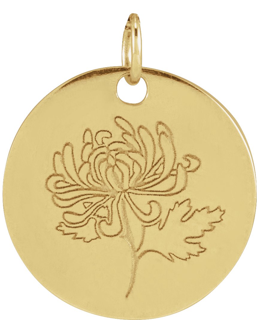 14K Yellow Chrysanthemum November Birth Flower Pendant