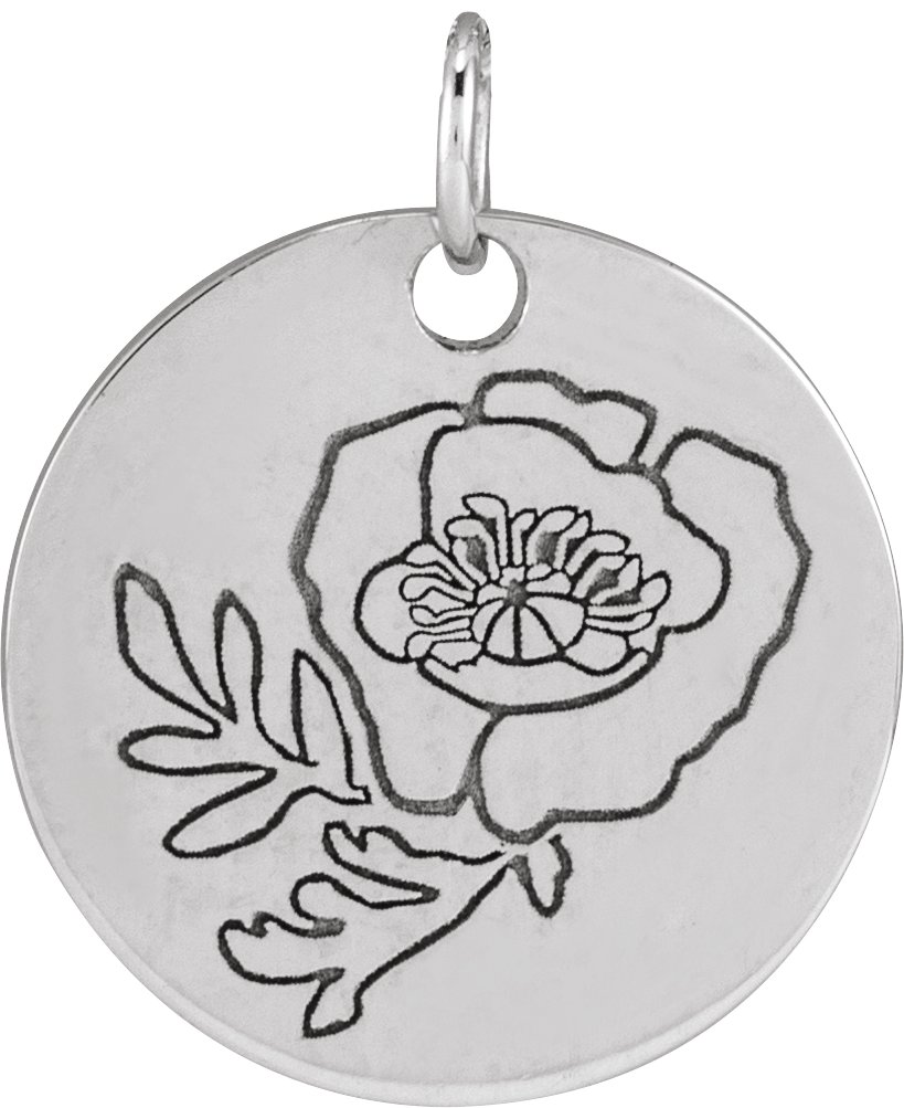 Sterling Silver Poppy August Birth Flower Pendant