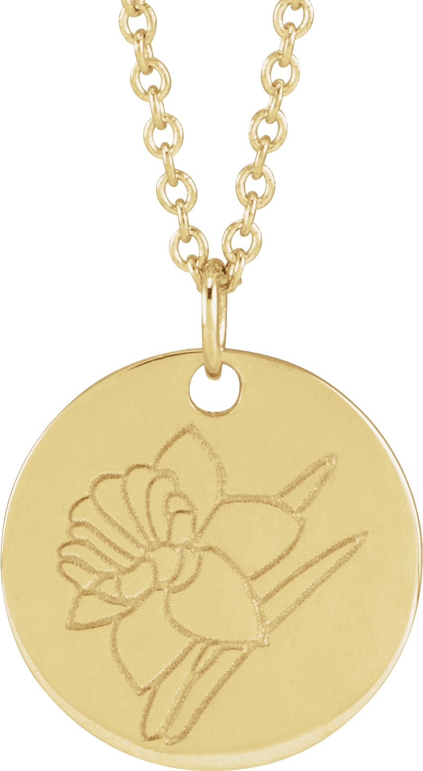 14K Yellow Daffodil March Birth Flower 16-18" Necklace