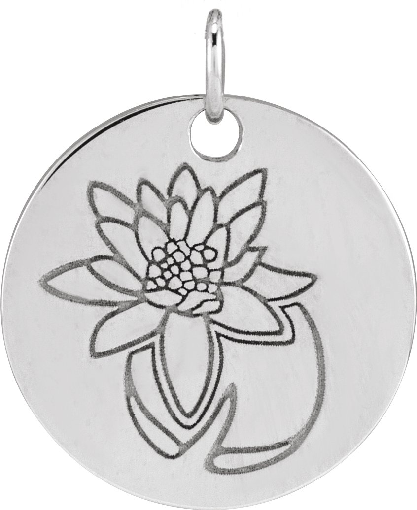 Sterling Silver Waterlily July Birth Flower Pendant