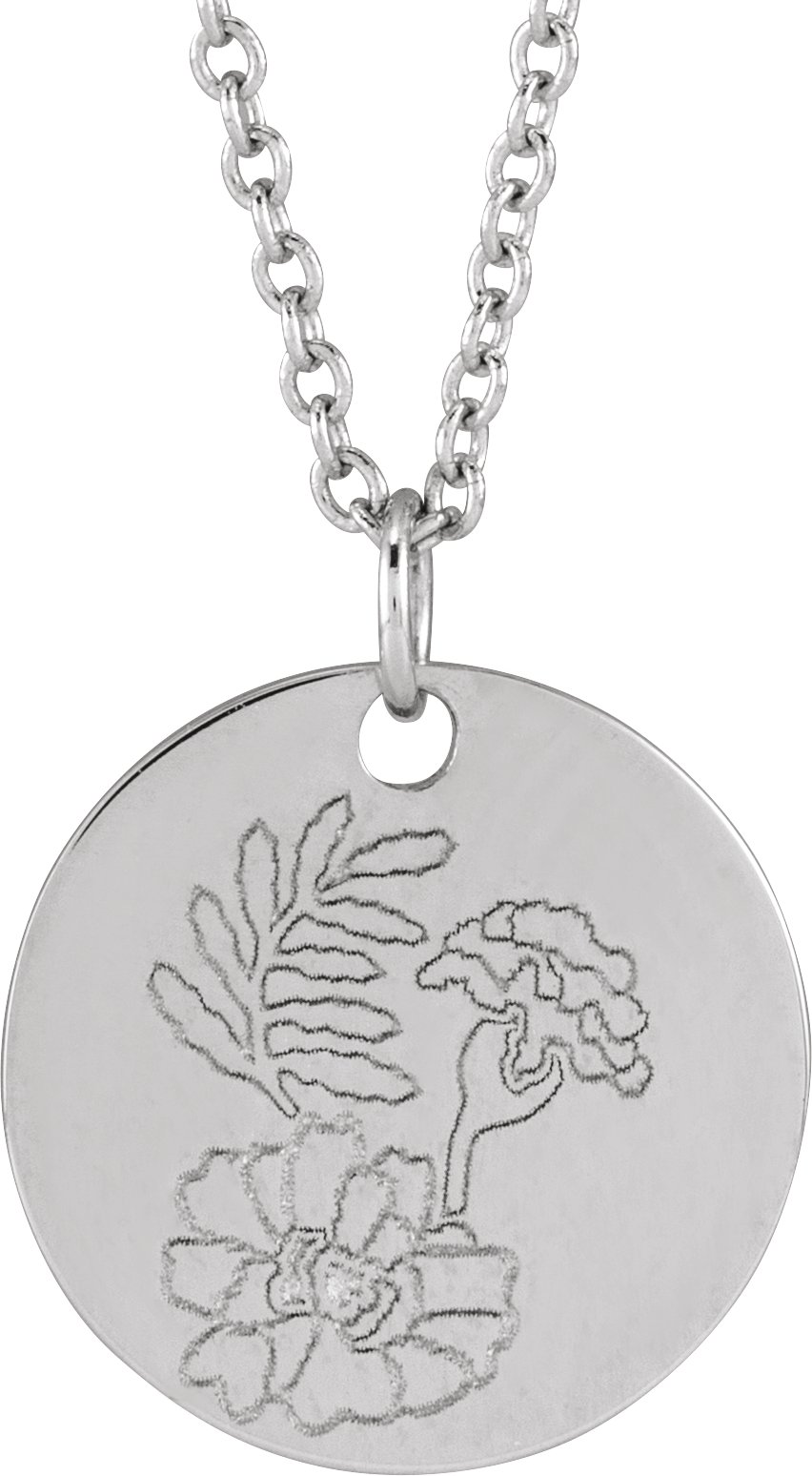 Sterling Silver Marigold October Birth Flower 16-18