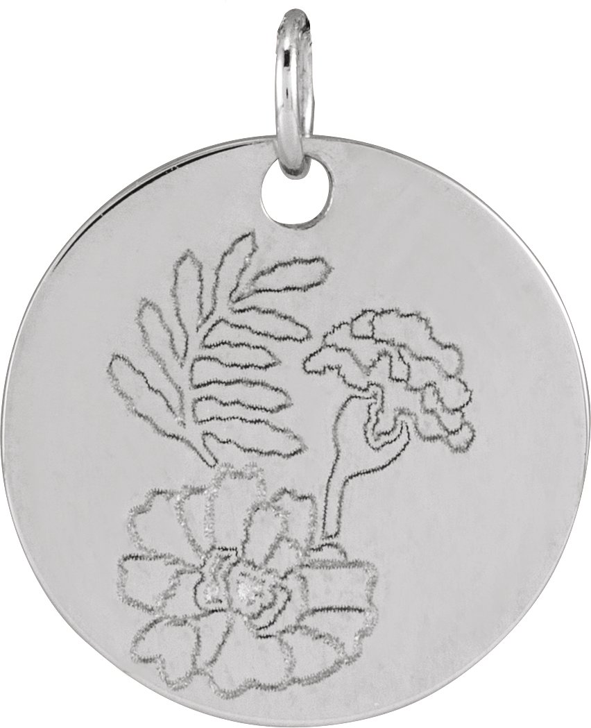 Sterling Silver Marigold October Birth Flower Pendant