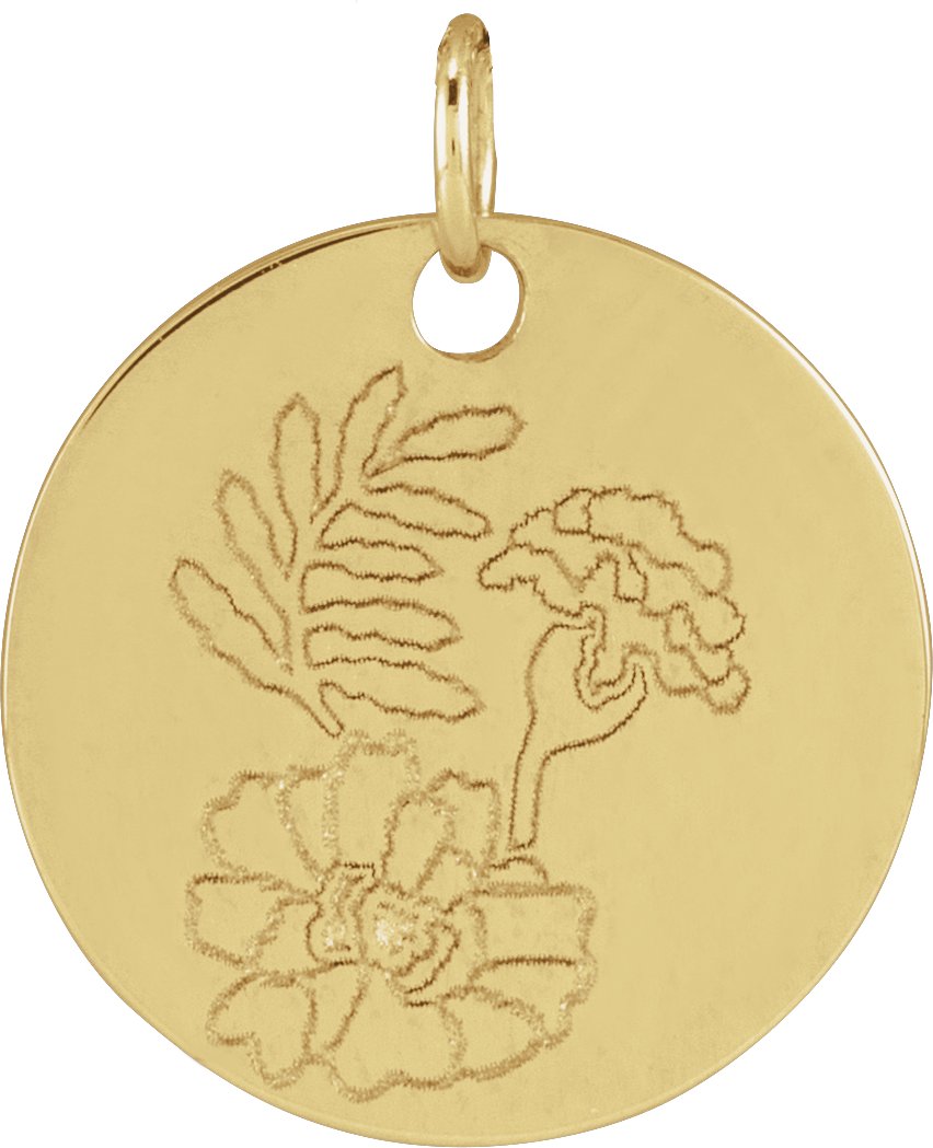 14K Yellow Marigold October Birth Flower Pendant