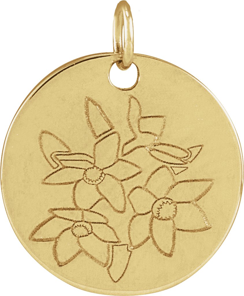 14K Yellow Narcissus December Birth Flower Pendant