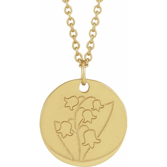 14K Yellow Lily of the Valley May Birth Flower 16-18 Necklace